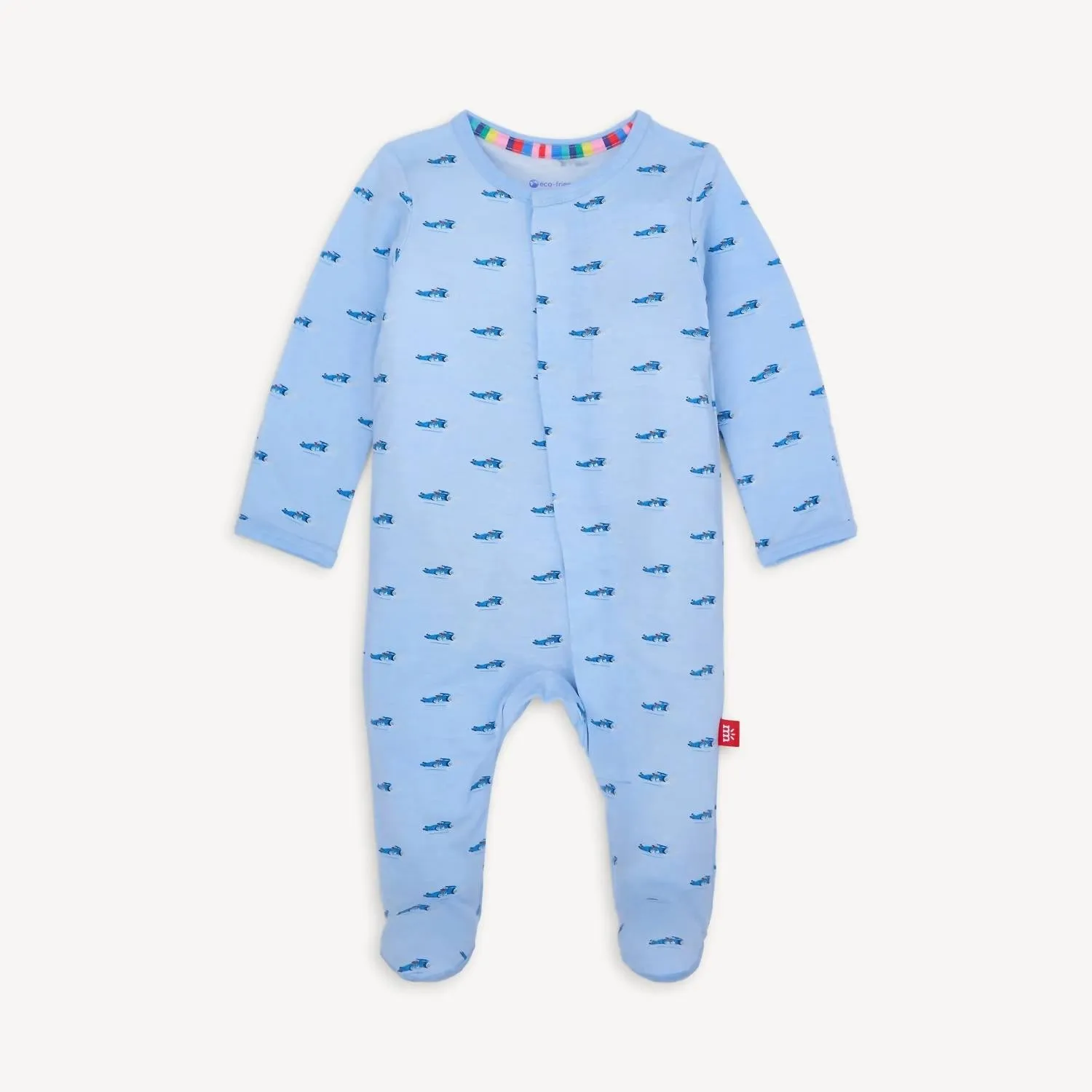 Baby Boy Got Track Magnetic Modal Footie In Blue