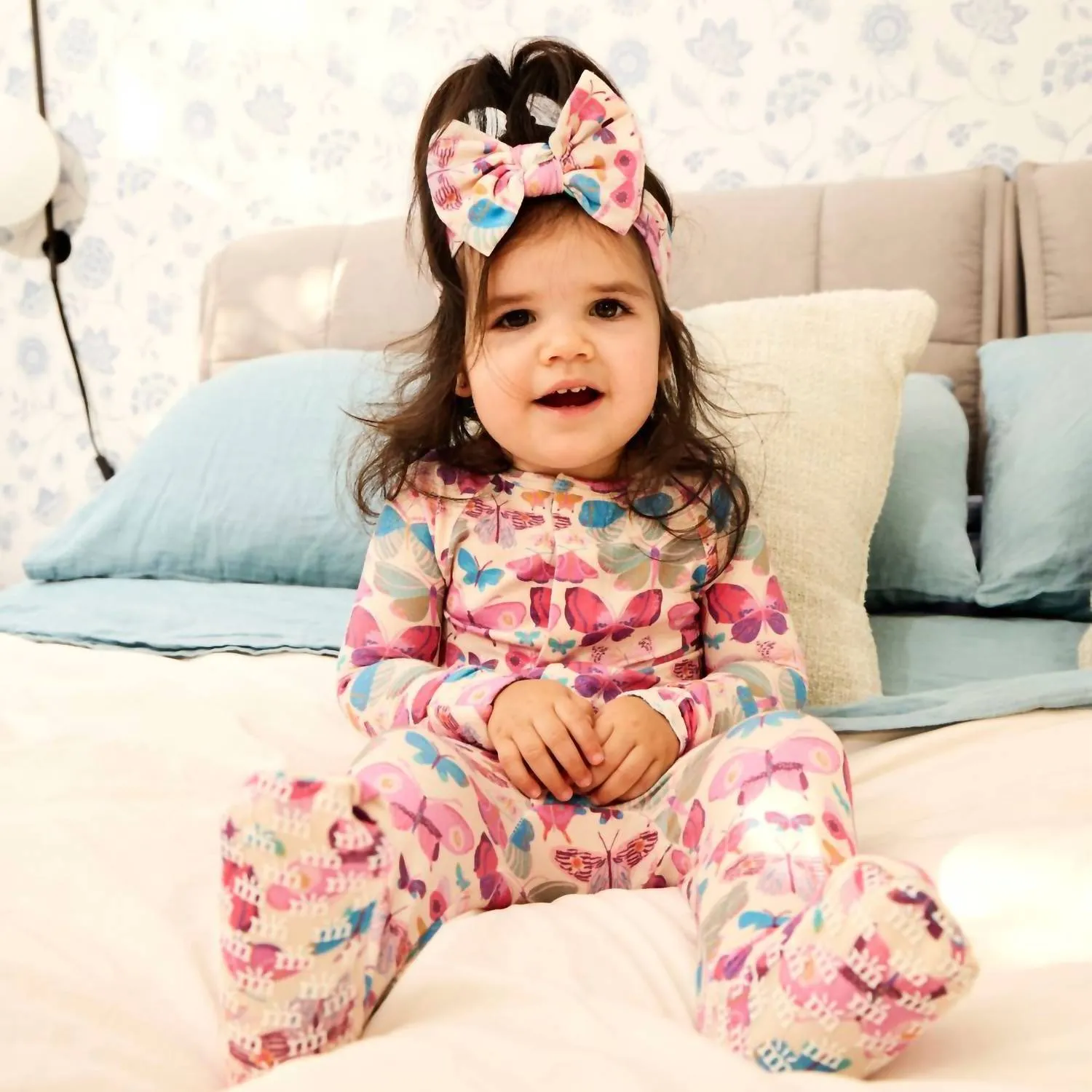 Baby Girl Newborn-9 Months Butterfly-Printed Footie In Pink