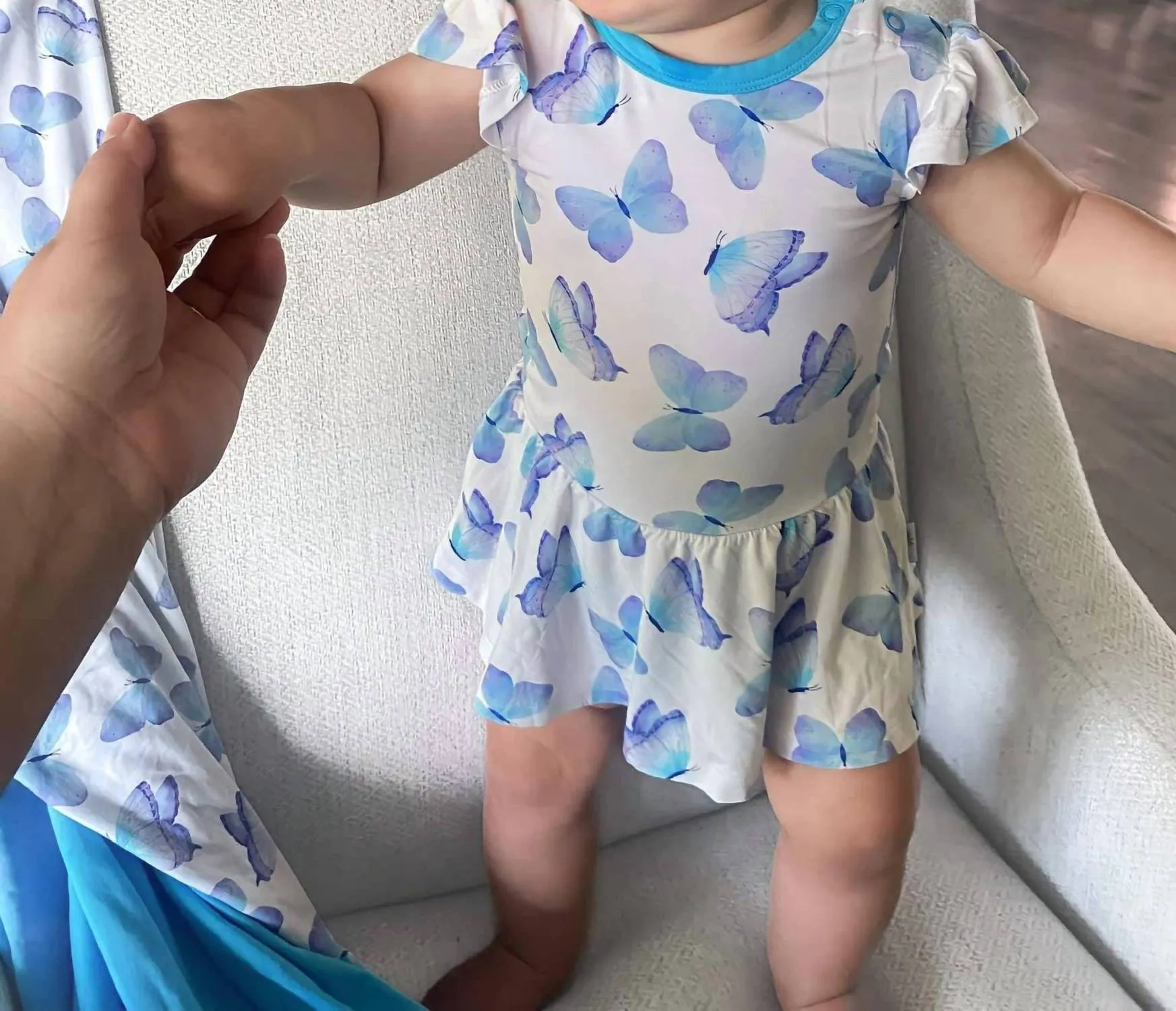 Baby Girl's Butterfly Kisses Twirl Bodysuit Dress In Blue