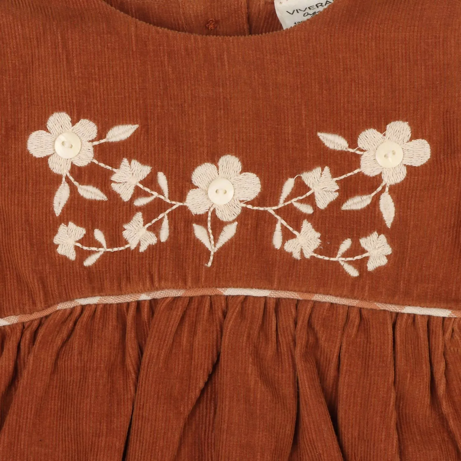 Baby Girl's Floral Embroidered Ruffle Romper In Rust Brown