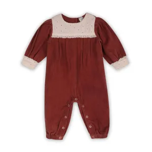 Baby Girl's Lace Velvet Jumpsuit In Apple Butter
