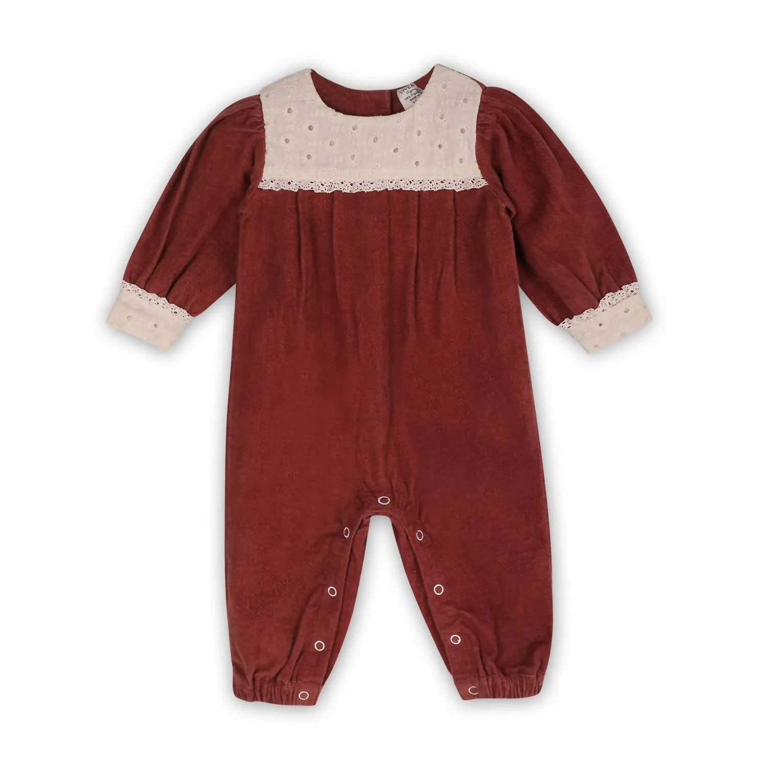 Baby Girl's Lace Velvet Jumpsuit In Apple Butter