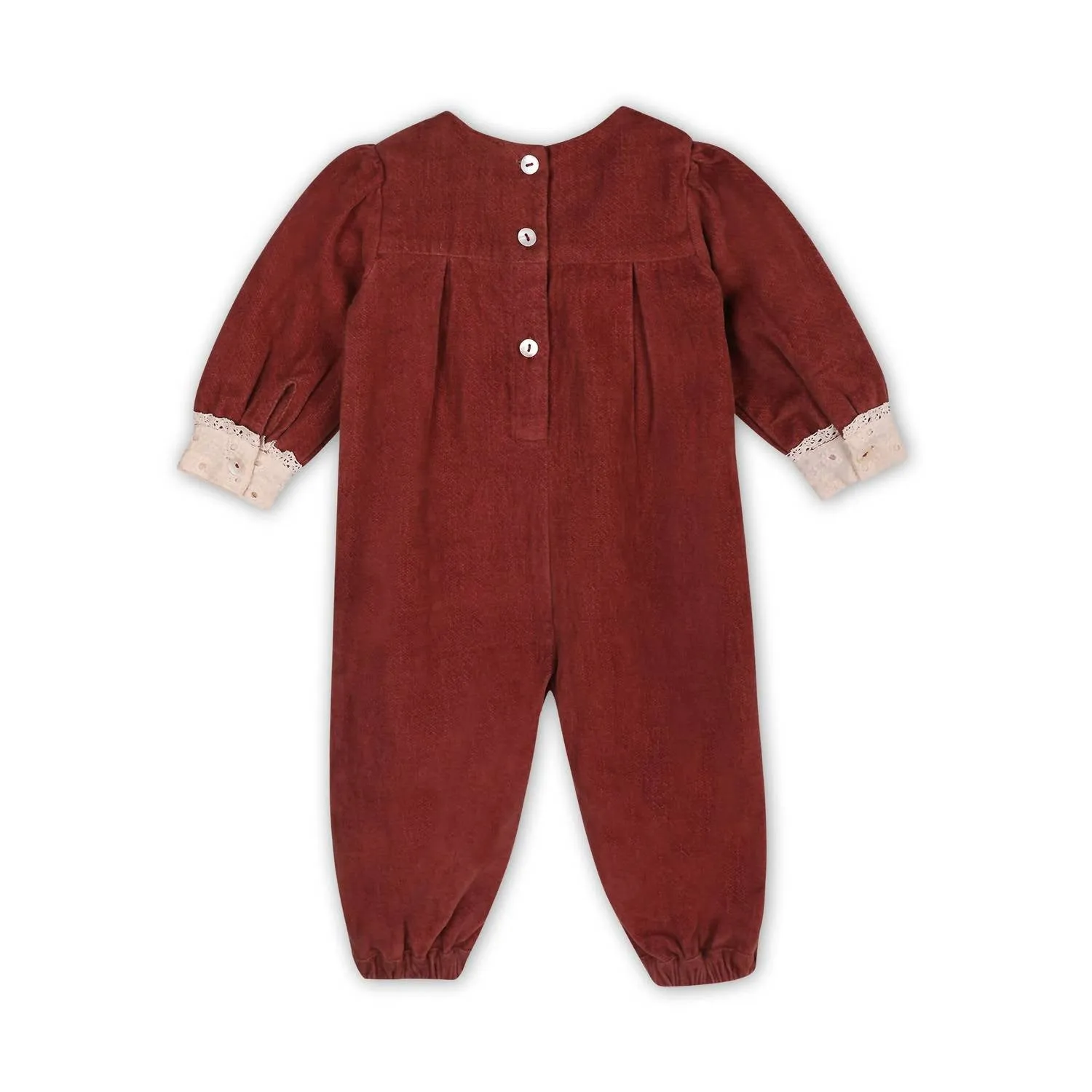 Baby Girl's Lace Velvet Jumpsuit In Apple Butter