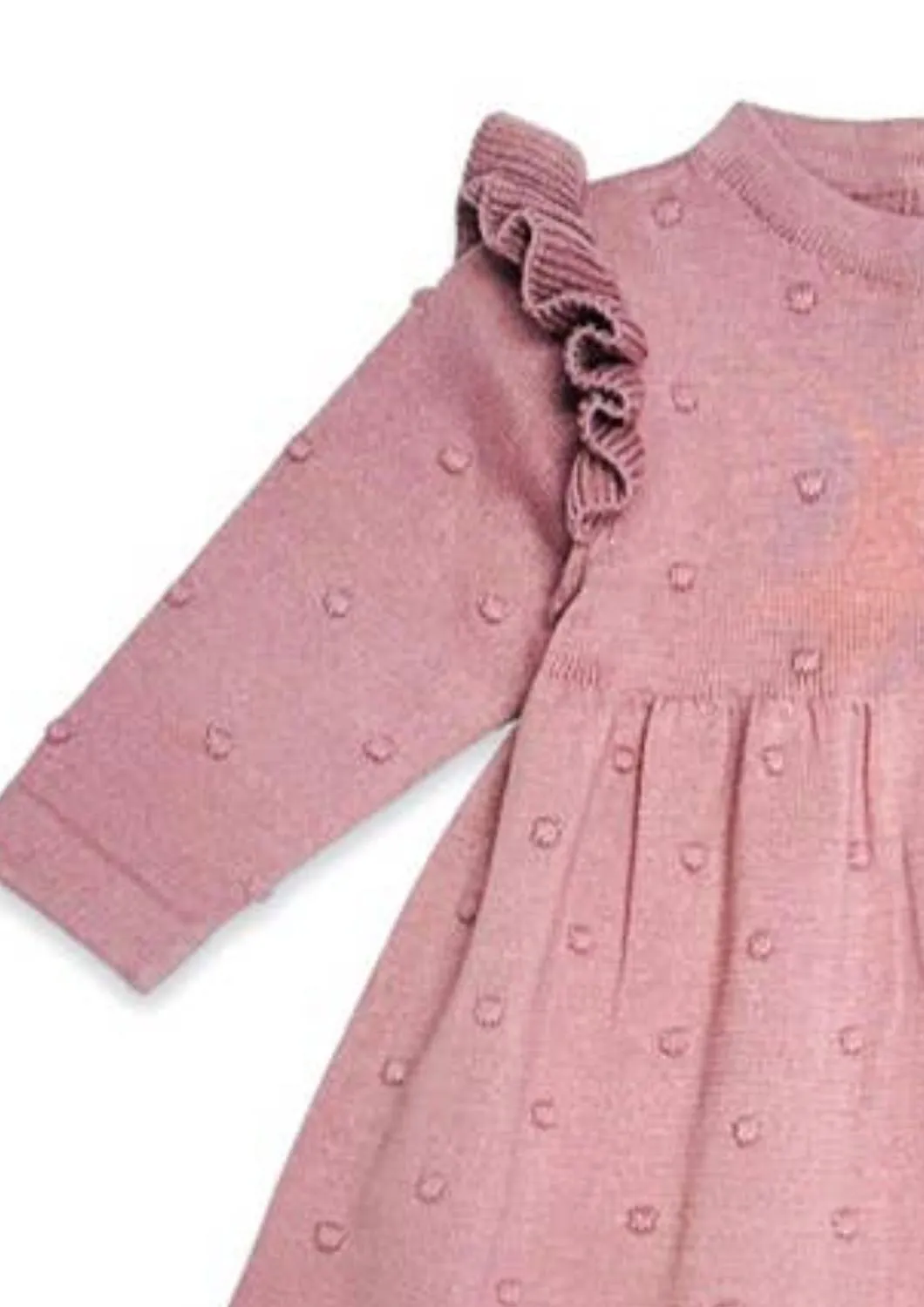 Baby Girl's Ruffle & Bobble Sweater Knit Dress In Vintage Rose