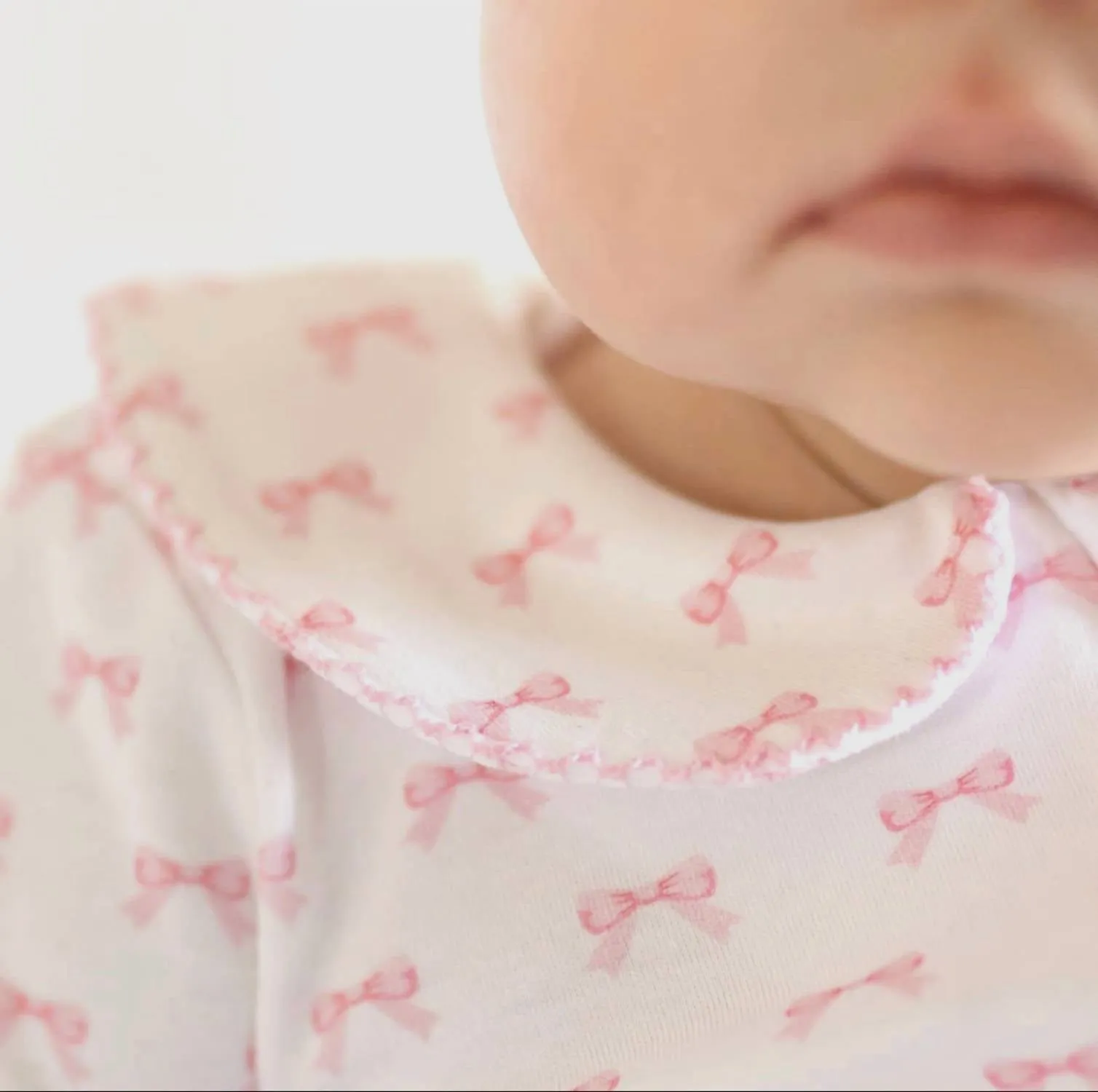 Baby Pima Cotton Footie In Pink Bows
