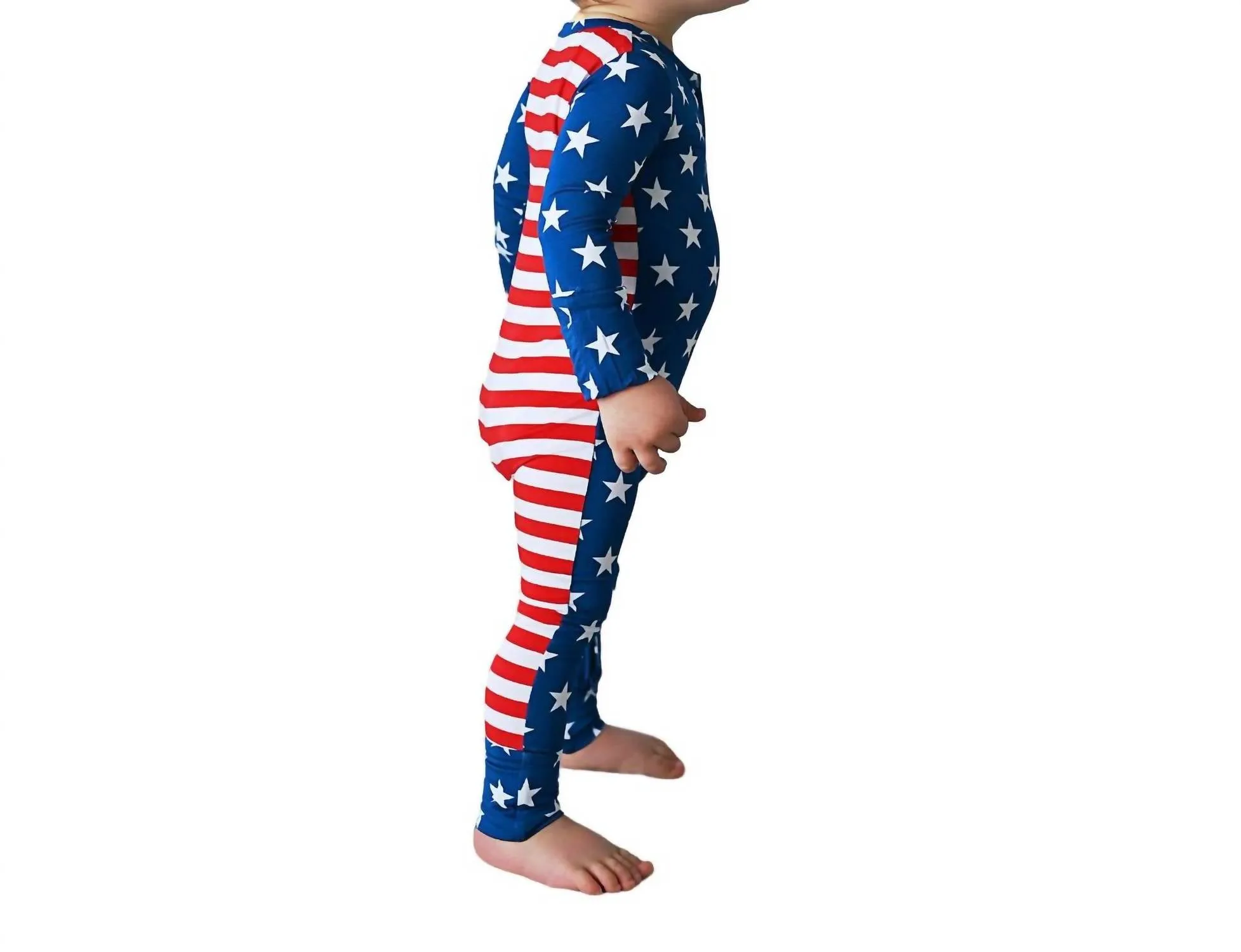 Baby's Bamboo Pajama Usa 4Th Of July Zip Onesie In Blue Multi