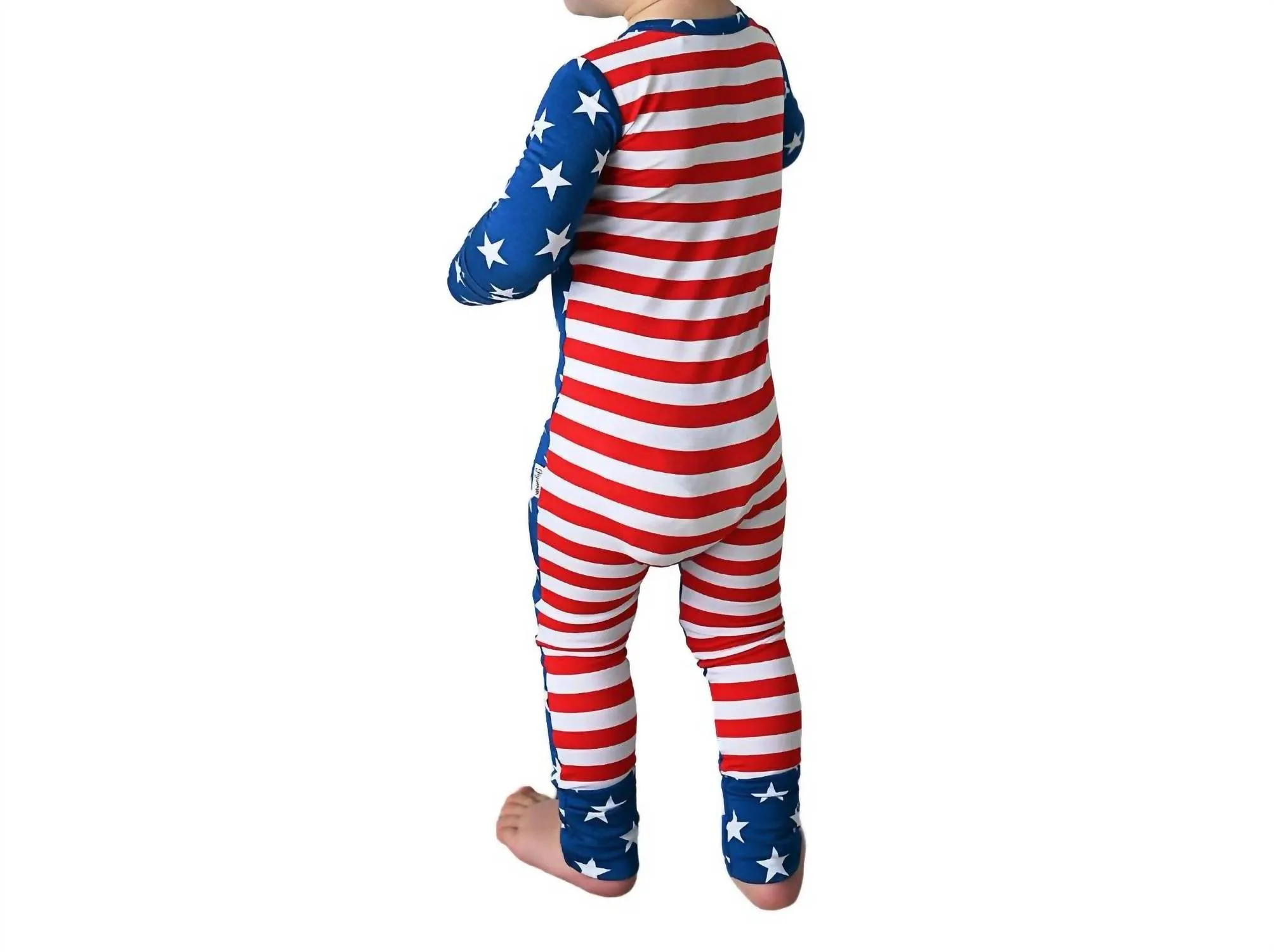 Baby's Bamboo Pajama Usa 4Th Of July Zip Onesie In Blue Multi