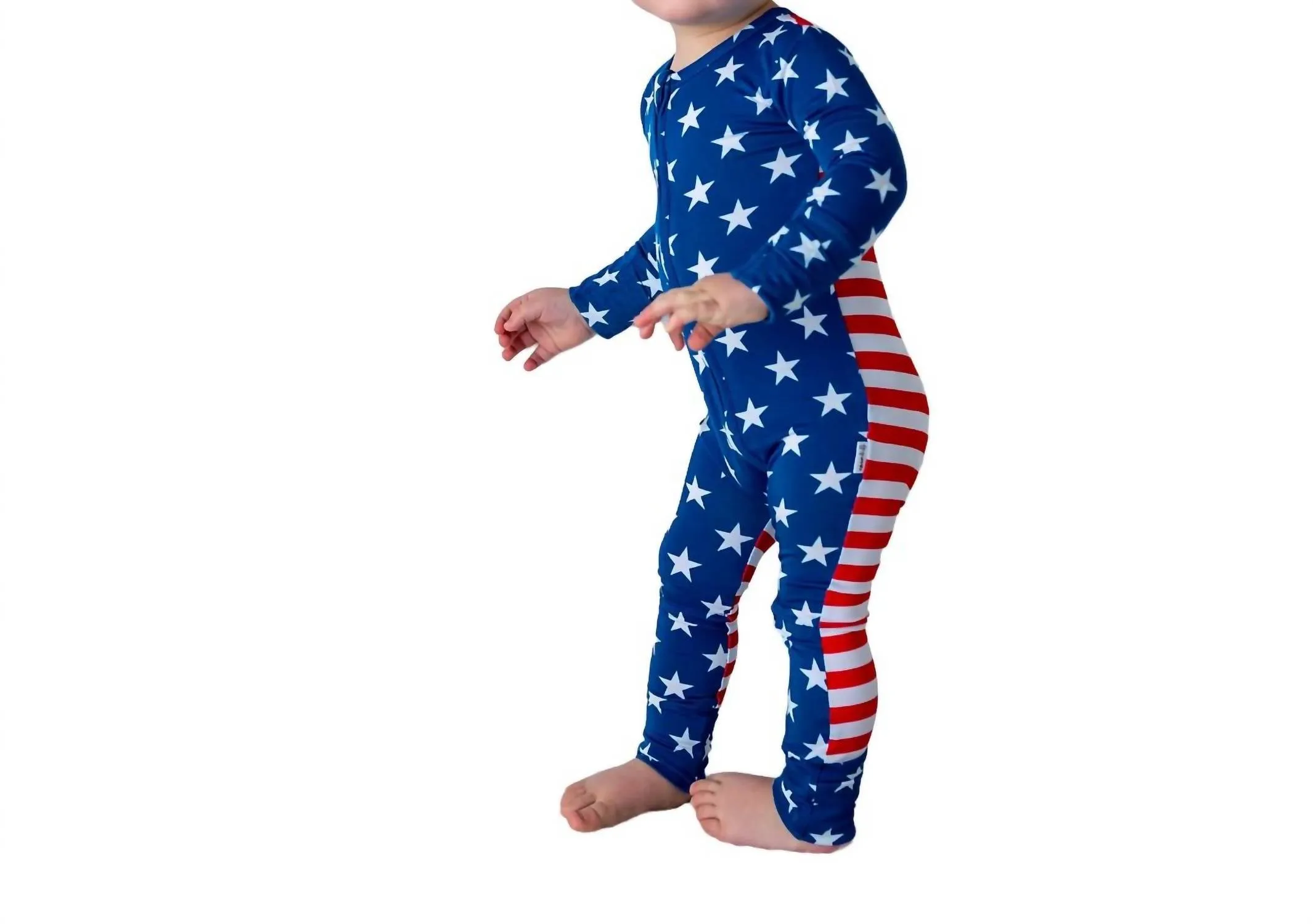 Baby's Bamboo Pajama Usa 4Th Of July Zip Onesie In Blue Multi