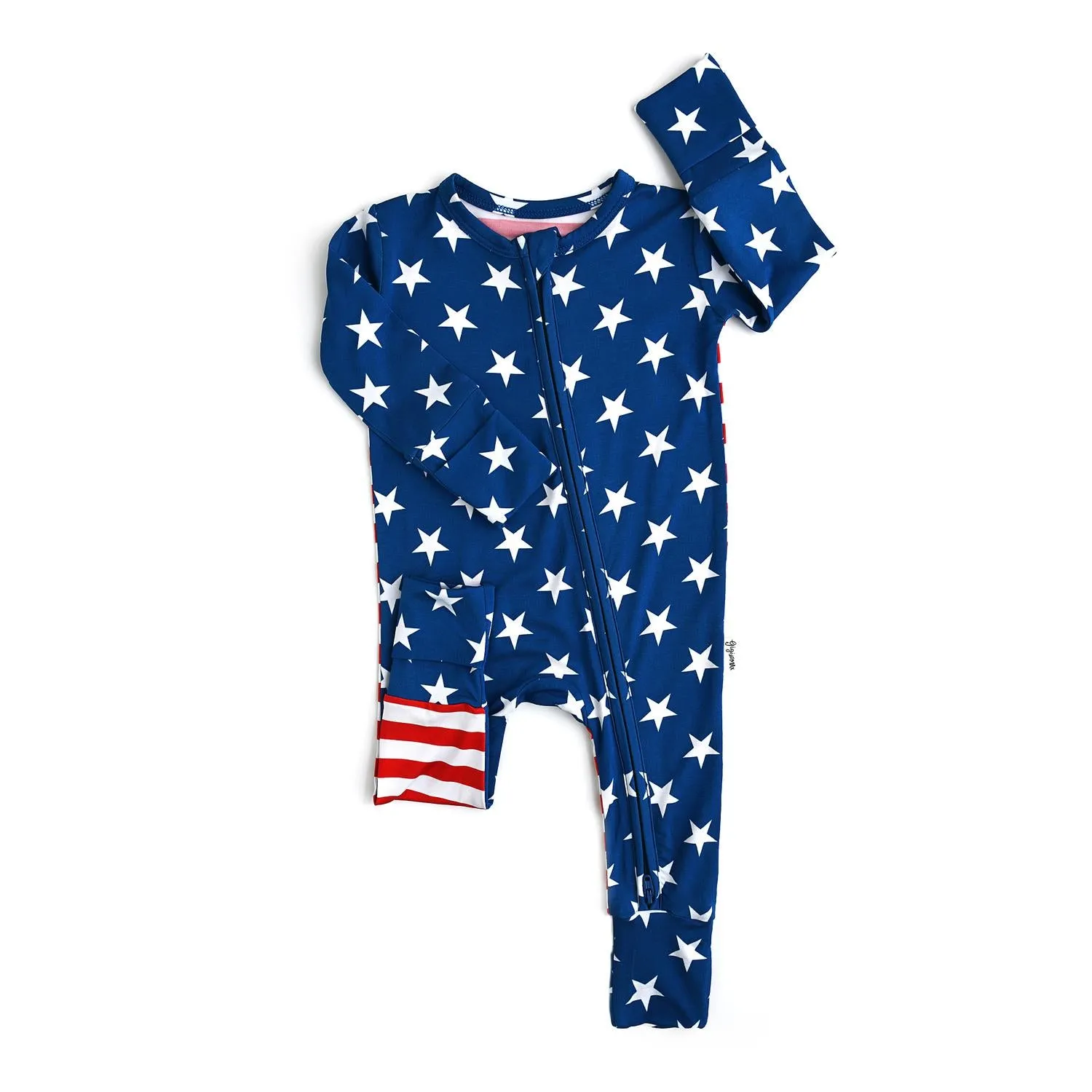 Baby's Bamboo Pajama Usa 4Th Of July Zip Onesie In Blue Multi