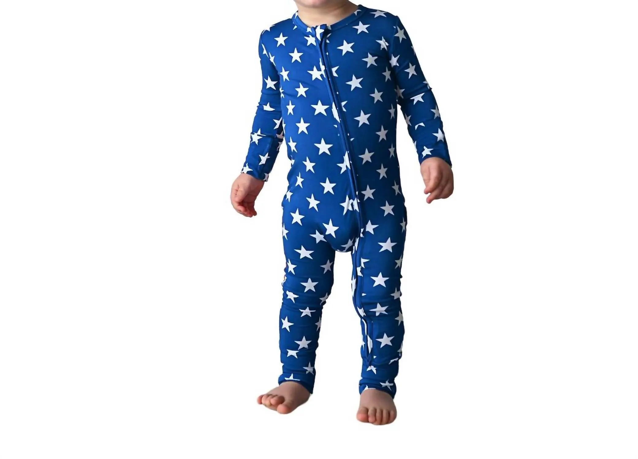 Baby's Bamboo Pajama Usa 4Th Of July Zip Onesie In Blue Multi