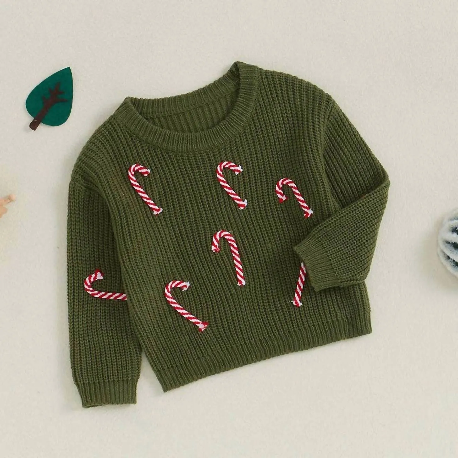 Baby's Candy Cane Christmas Sweater In Green
