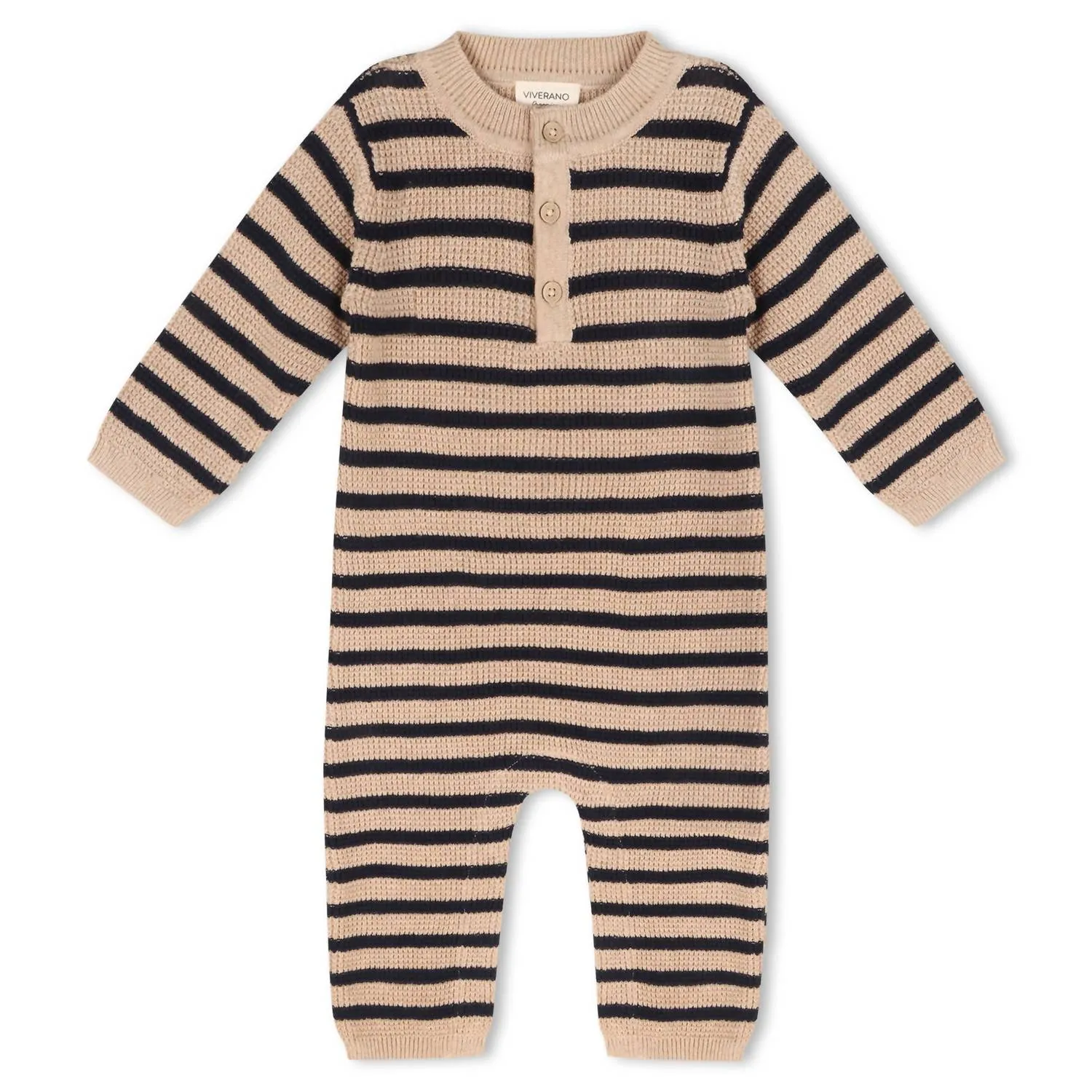Baby's Chunky Sweater Knit Jumpsuit In Navy Blue Stripe