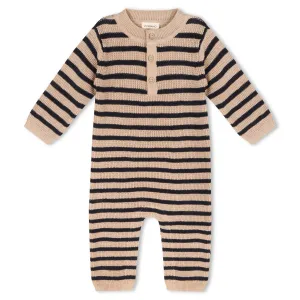 Baby's Chunky Sweater Knit Jumpsuit In Navy Blue Stripe