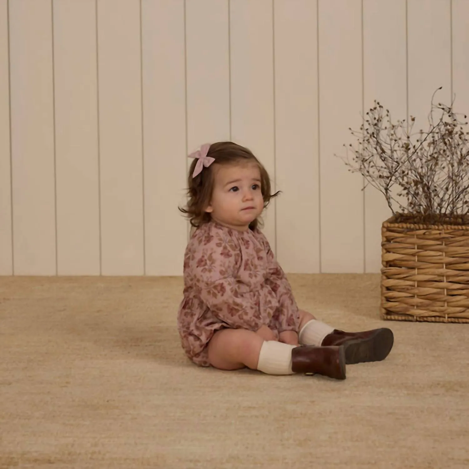 Baby's Long Sleeve Bubble Romper In French Garden Blush