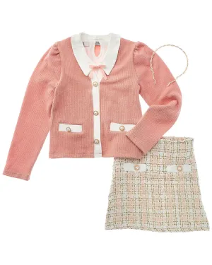 Badgley Mischka Chenille Blouse, Sweater & Skirt Set