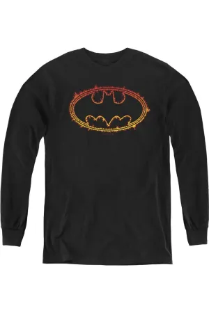 Batman Flame Outlined Logo Youth Long Sleeve Tee / T-Shirt