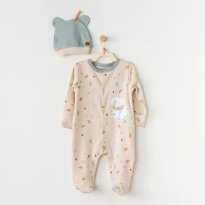 Beige & Green Romper with Hat