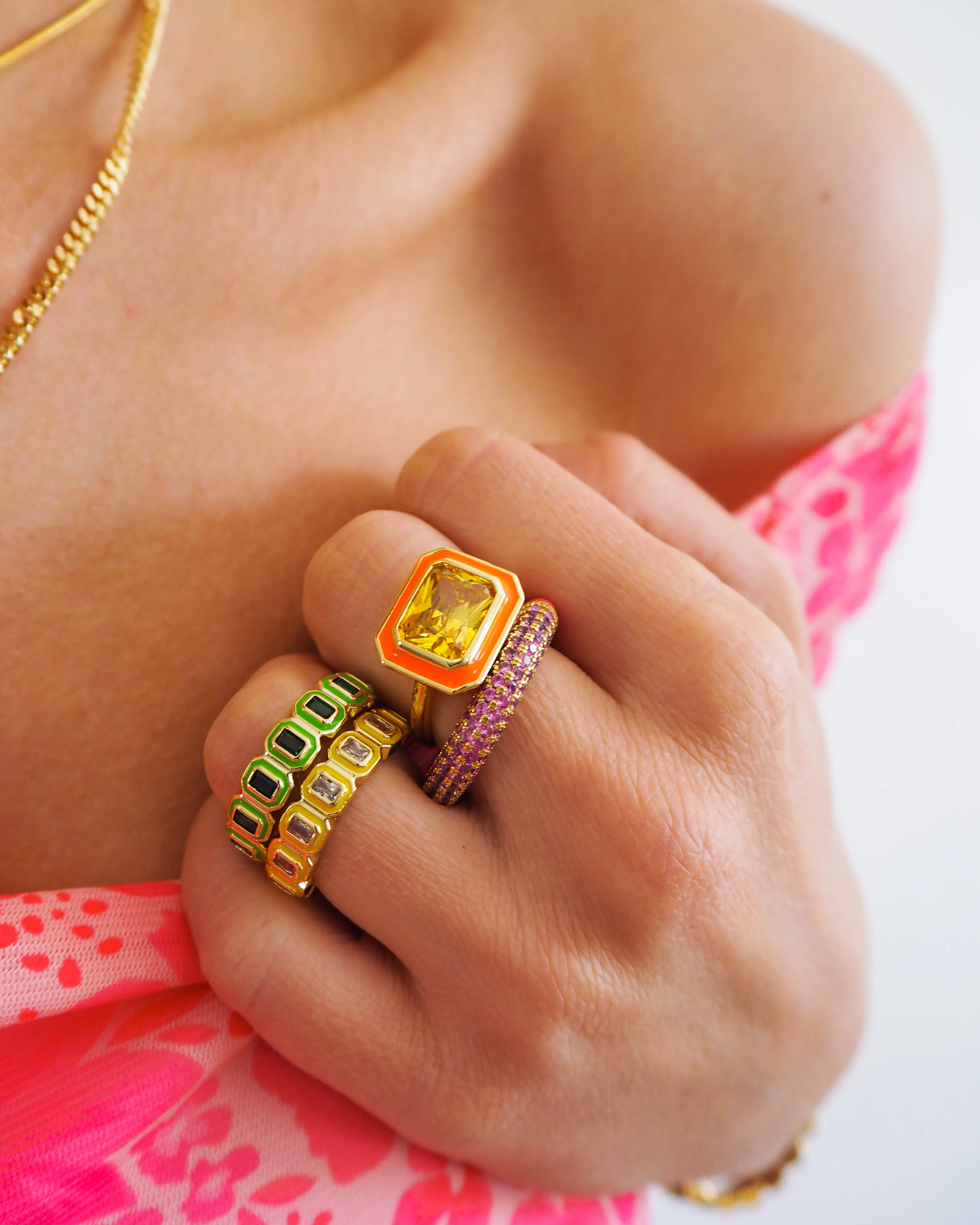 Bezel Ballier Ring- Neon Yellow- Gold