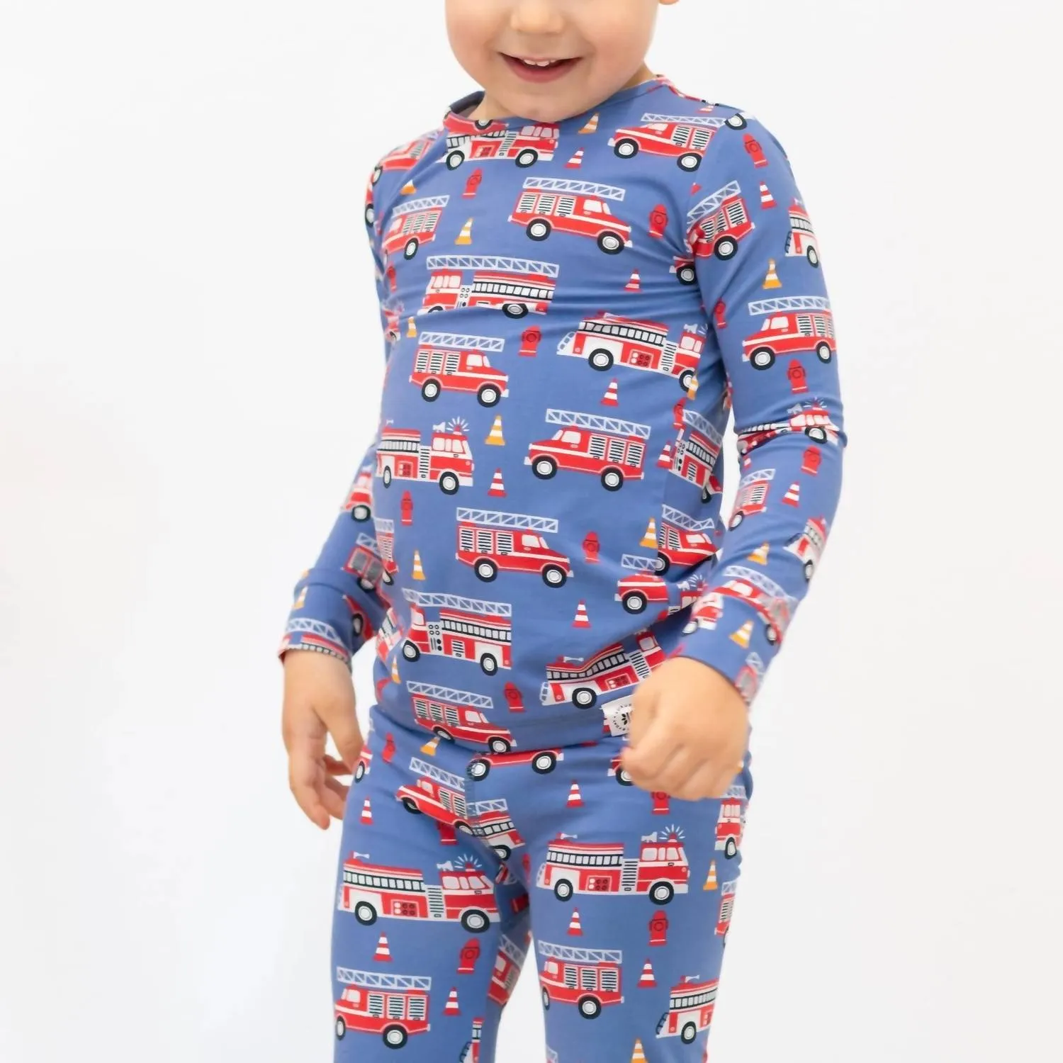 Big Boy Kid Fire Truck Print Pajama Set In Blue