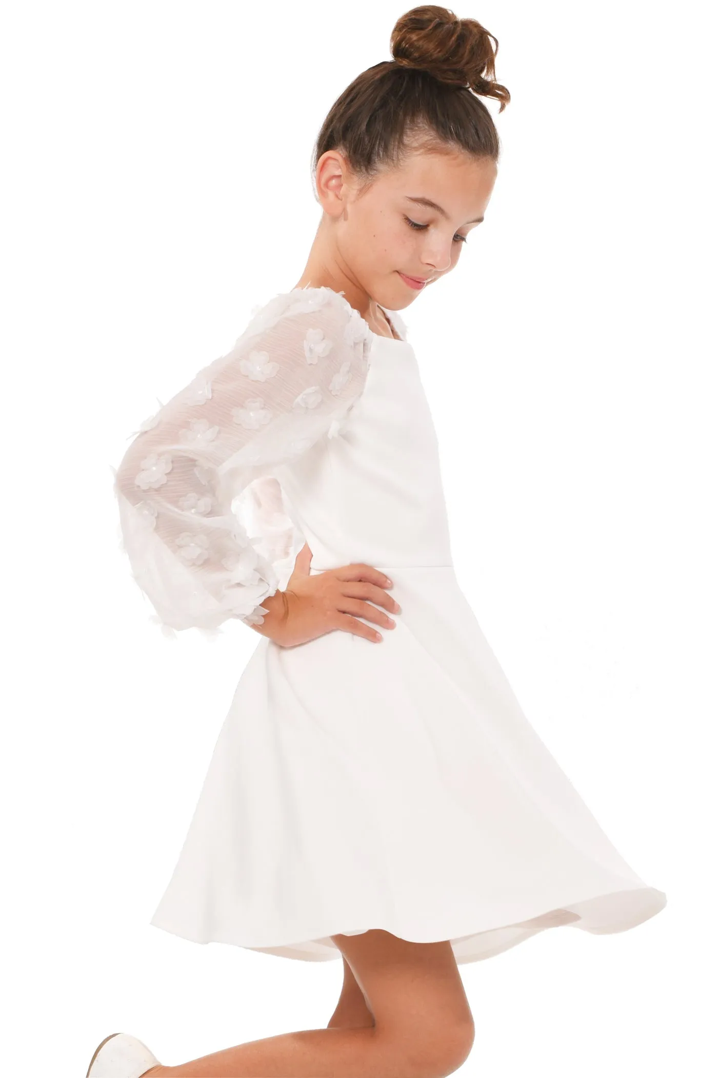 Big Girls 3D Floral Long Sleeve Skater Dress