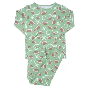 Big Kid Boy Football Pajama Set In Green