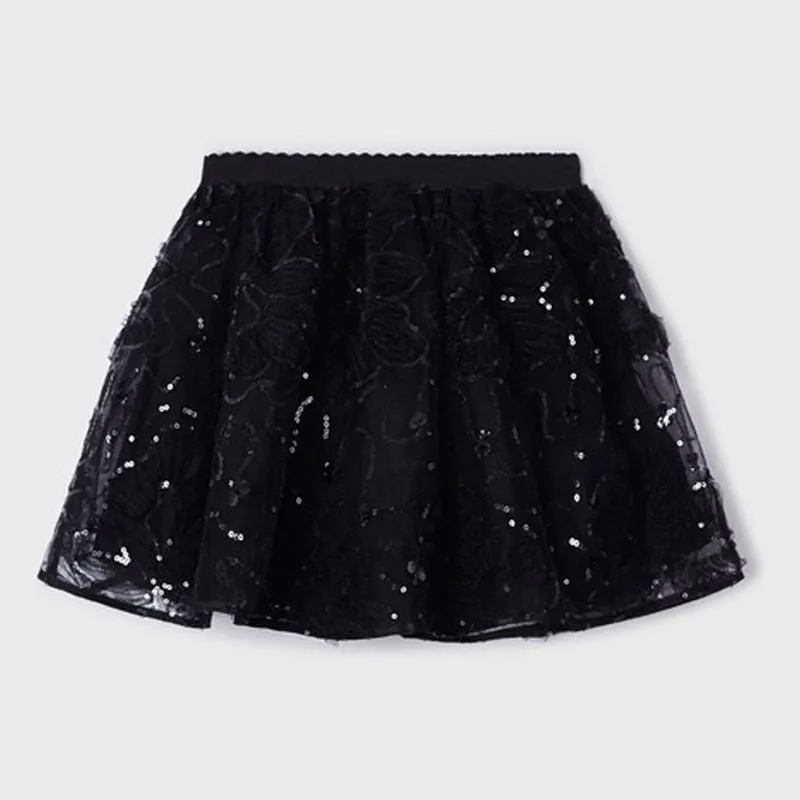 Black Tulle Applique Skirt