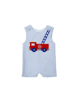 Boy's 18-24 Months Fire Truck Shortall In Blue