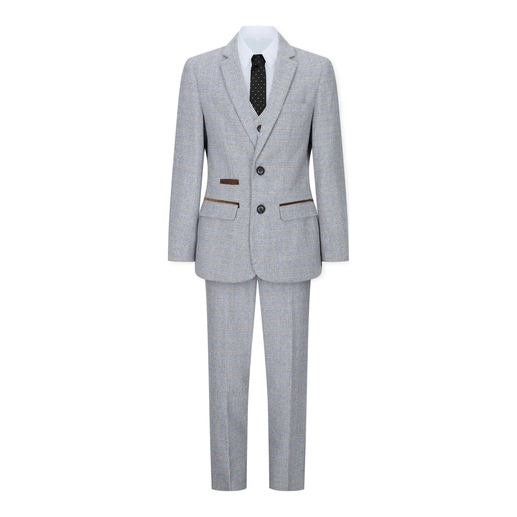Boys 3 Piece Cream Tweed Check Vintage Retro Suit