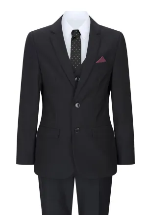 Boys 3 Piece Plain Black Classic Retro Suit