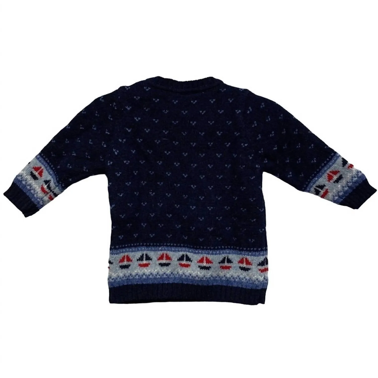 Boys' Long Sleeve Wool Sailboat Sweater In Navy