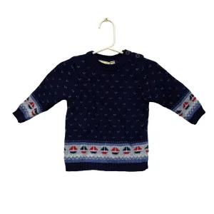 Boys' Long Sleeve Wool Sailboat Sweater In Navy