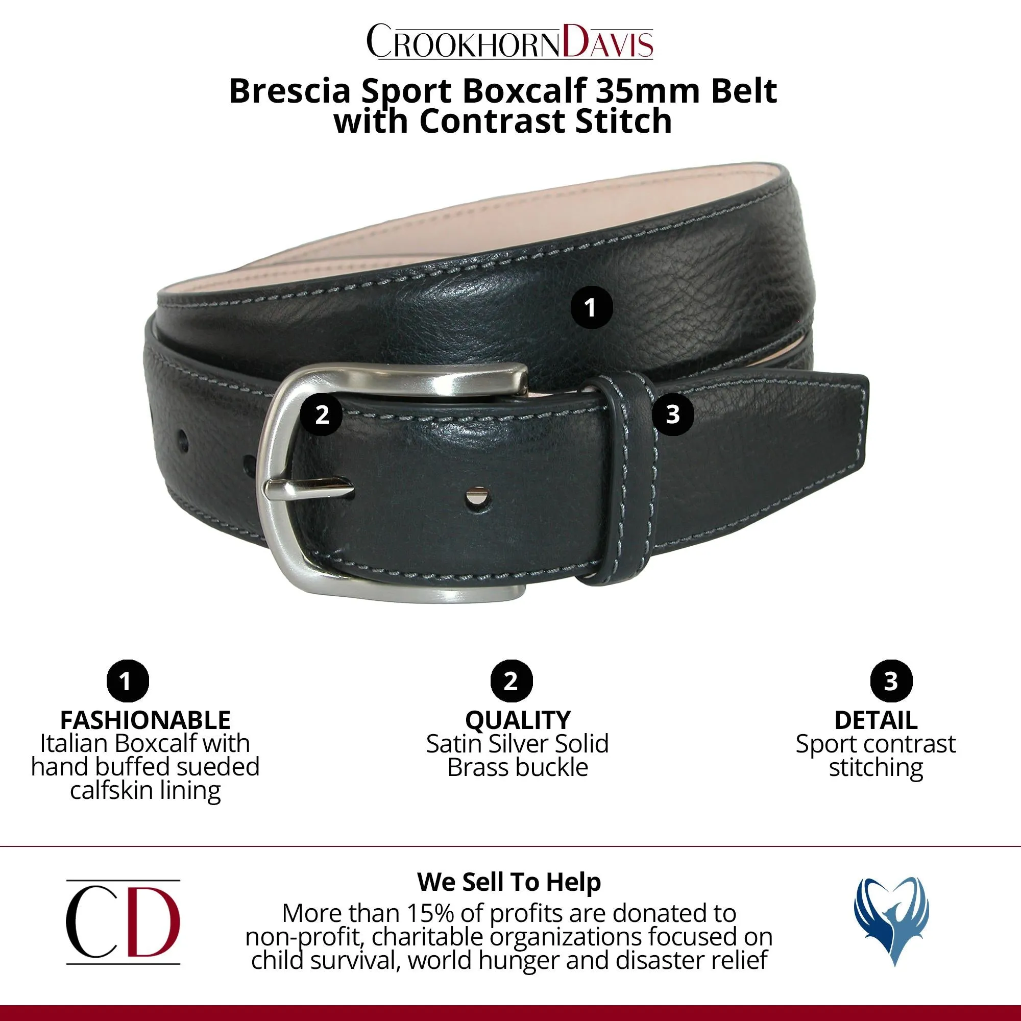 Brescia Boxcalf Casual Belt with Contrast Stitch