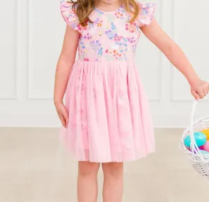 Bunny And Friends Flutter Tulle Twirl Dress In Pink