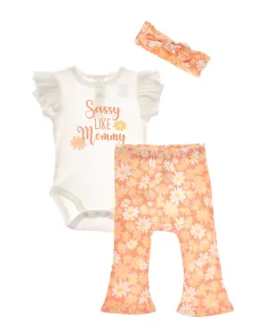 Catherine Malandrino 3pc Ribbed Bodysuit & Pant Set