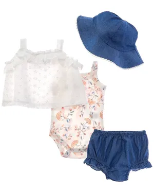 Catherine Malandrino 4pc Chambray Short Set with Sun Hat