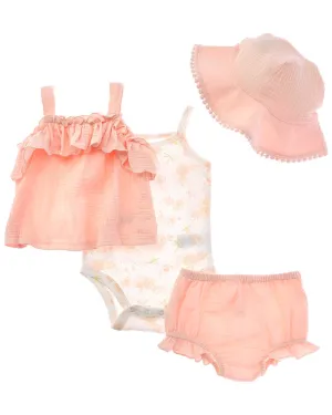 Catherine Malandrino 4pc Gauze Short Sets with Sun Hat