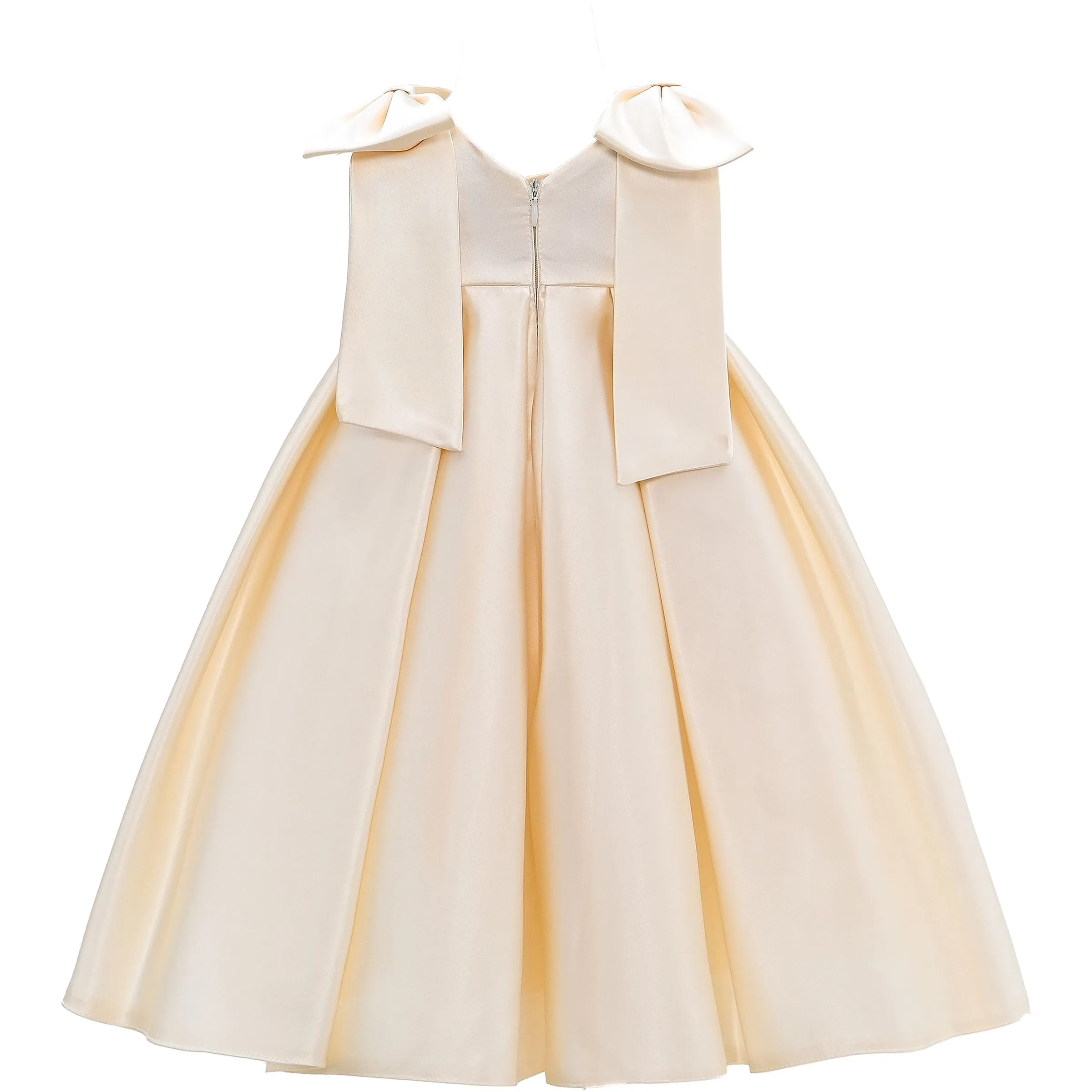 Champagne Gold Palermo Satin Bow Pleated Dress