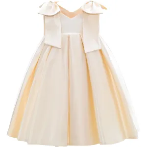 Champagne Gold Palermo Satin Bow Pleated Dress