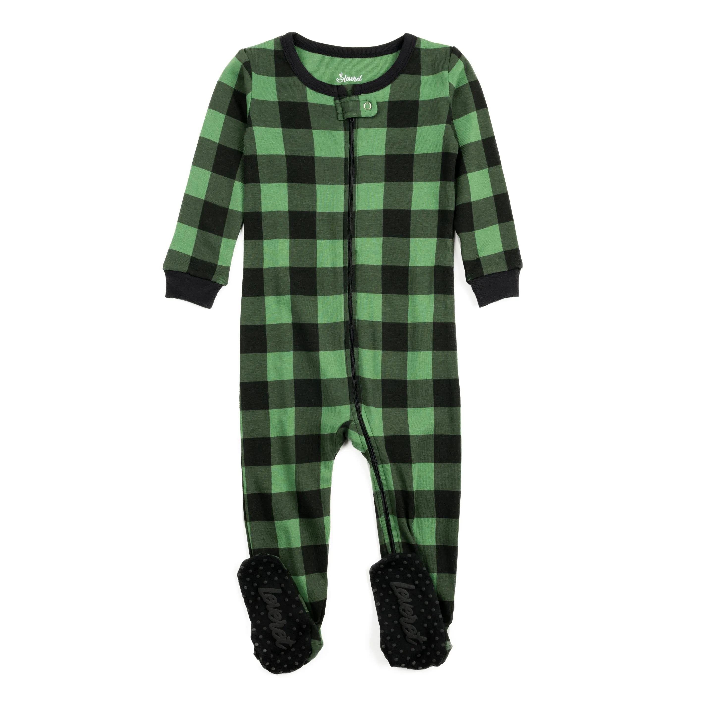Christmas Kids Footed Cotton Pajamas Plaid