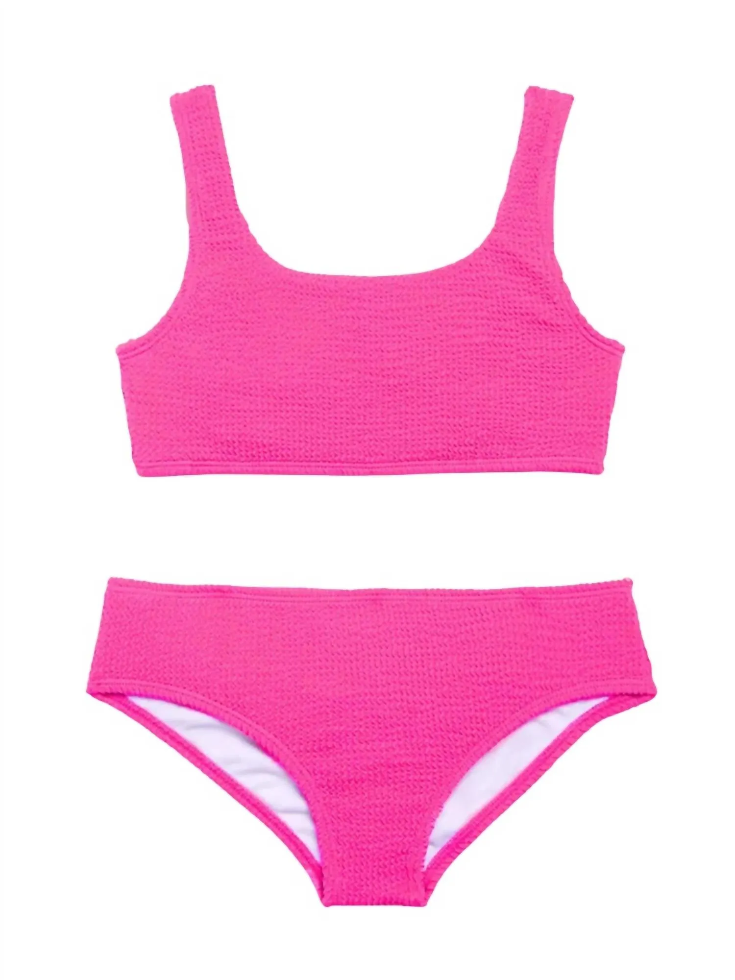 Daniela Crinkle 2 Piece Tankini In Neon Pink