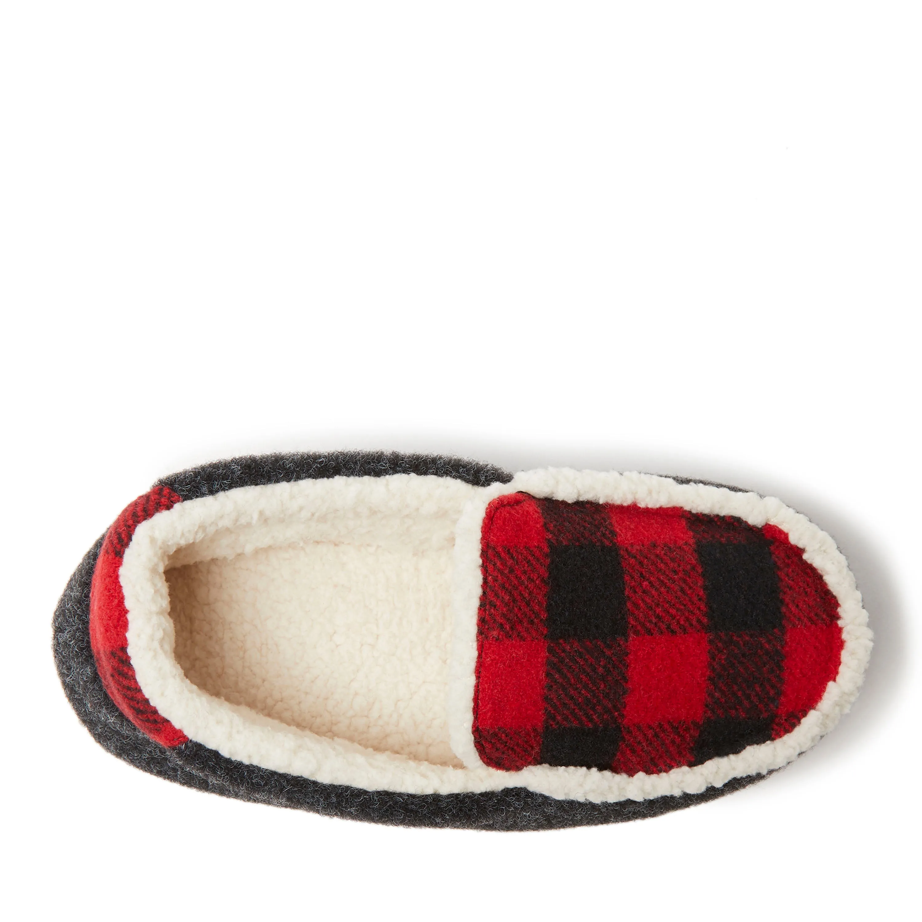 Dearfoams Kid's Unisex Hunter Felted Microwool and Plaid Moccasin Slipper