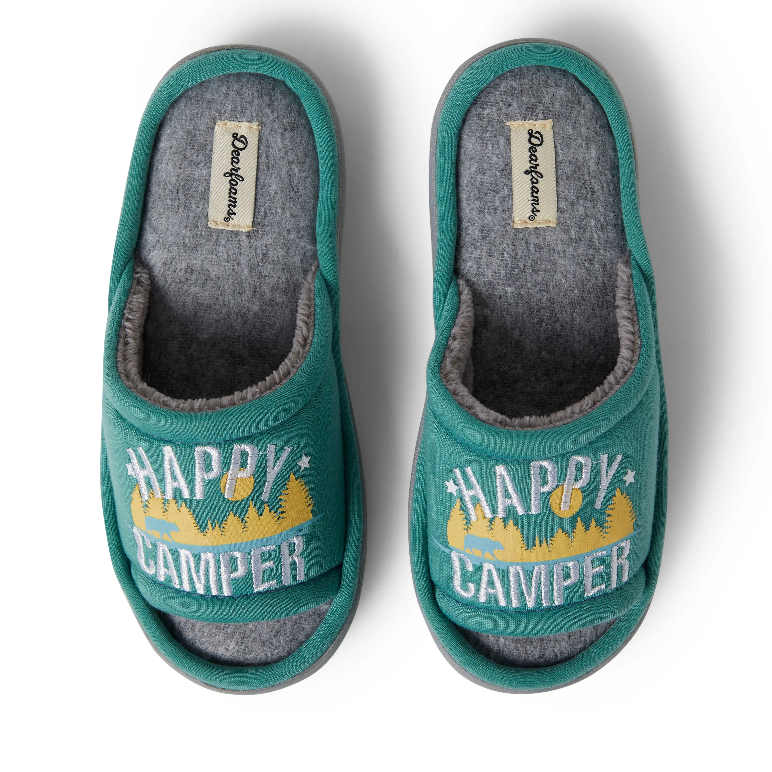 Dearfoams Kid’s Unisex Lennox Happy Camper Sweatshirt Slide Slipper
