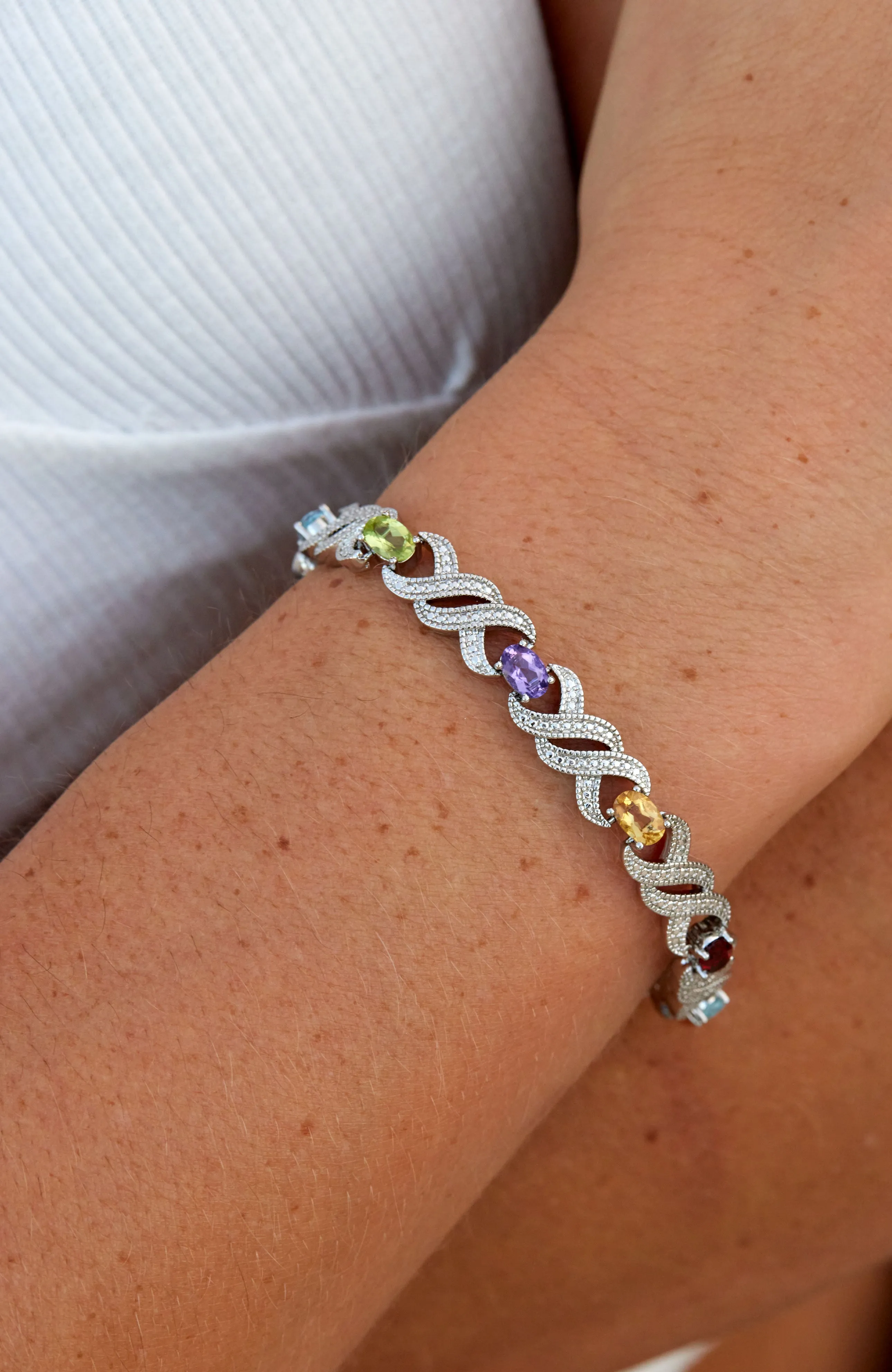 DIAMOND AND GENUINE MULTI GEMSTONE  BRACELET