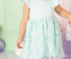 Ditsy Daisy Easter Tiered Short Sleeve Tutu Dress In Aqua