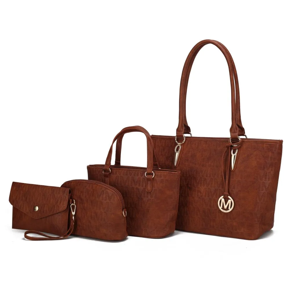 Edelyn embossed M Signature 4 PCS Tote Set