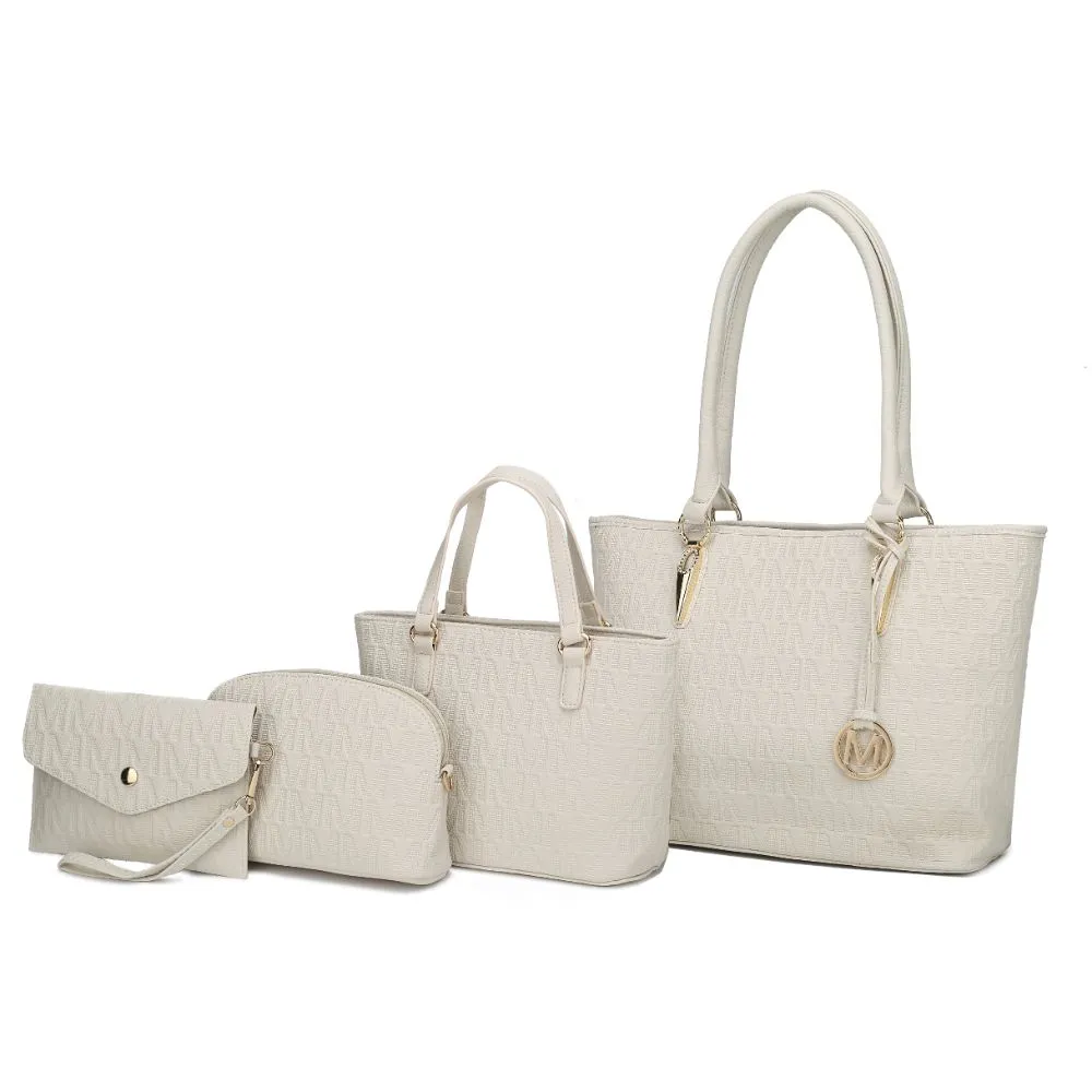 Edelyn embossed M Signature 4 PCS Tote Set
