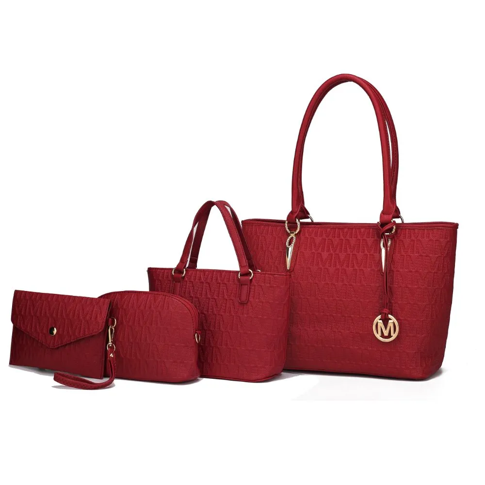 Edelyn embossed M Signature 4 PCS Tote Set
