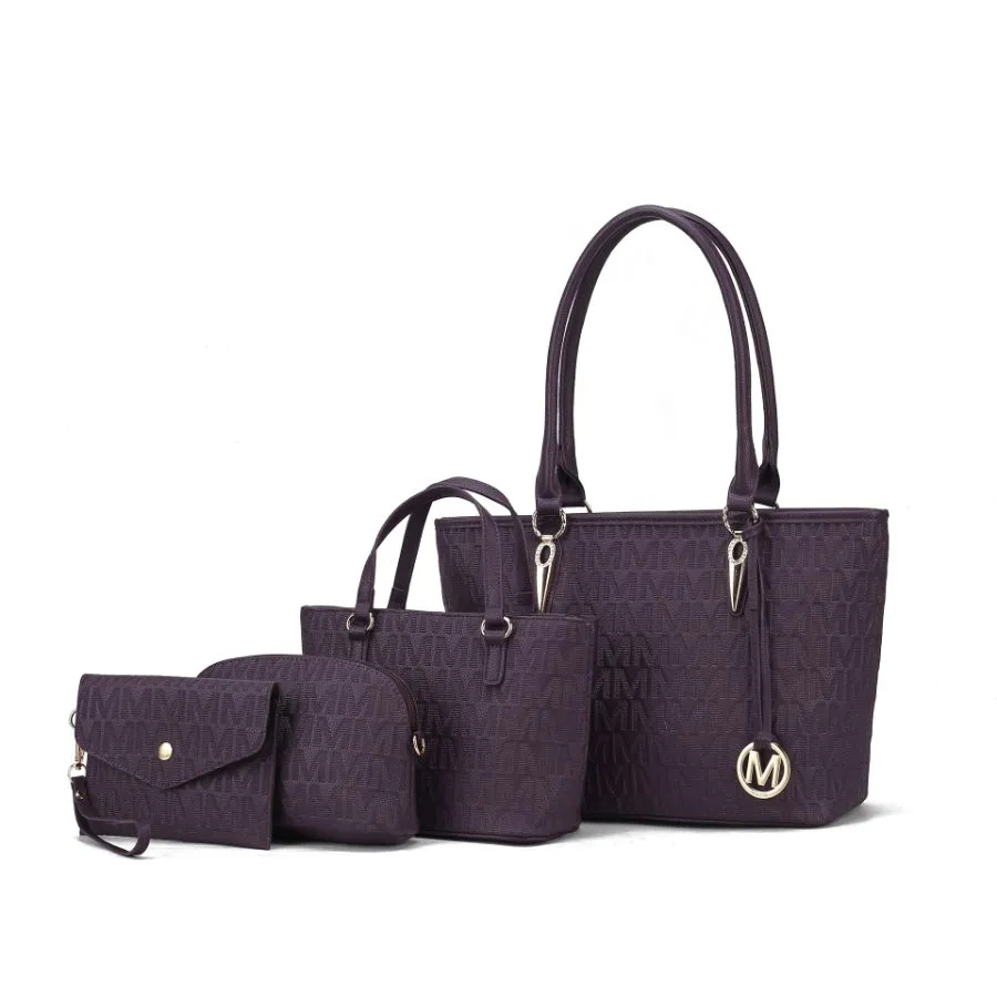 Edelyn embossed M Signature 4 PCS Tote Set