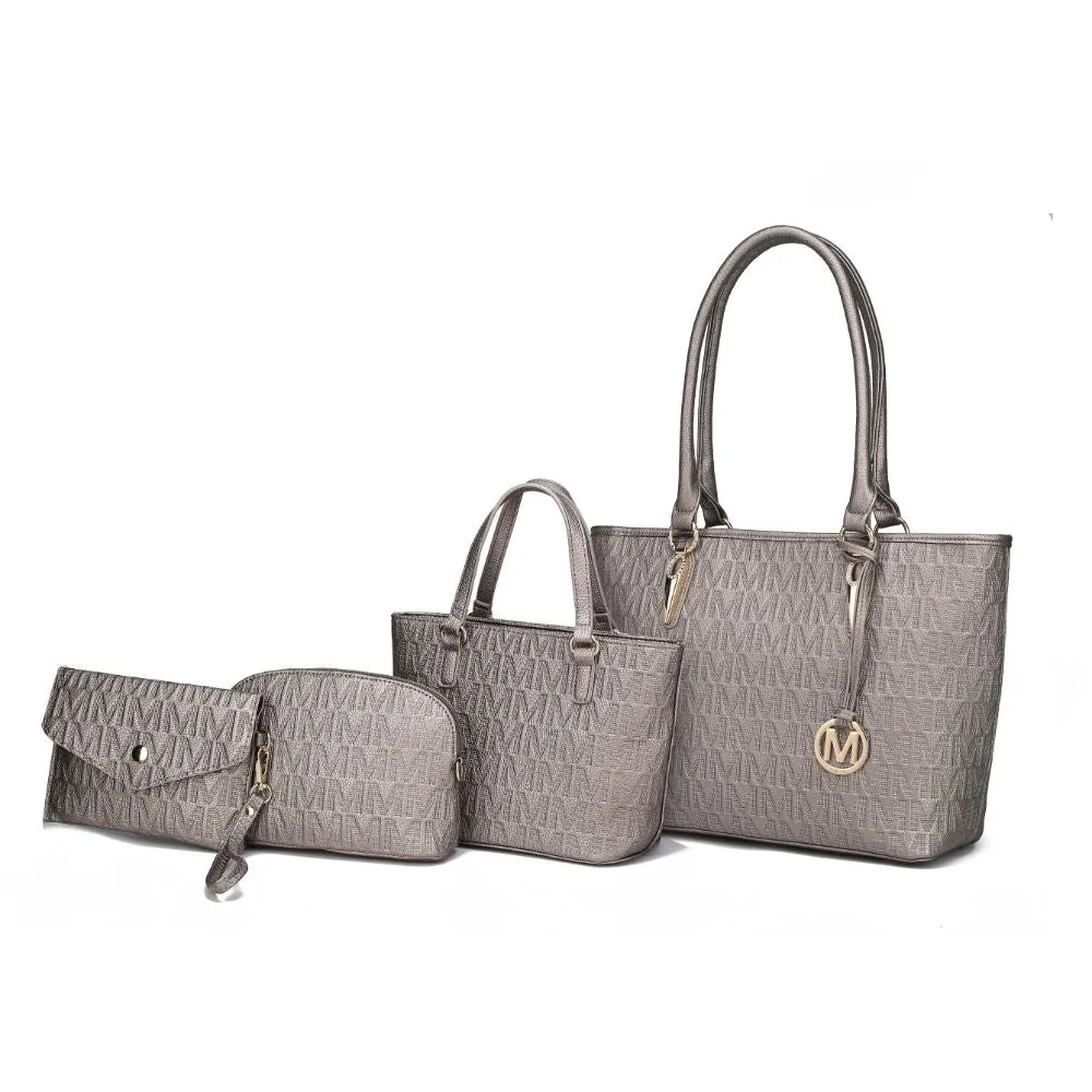 Edelyn embossed M Signature 4 PCS Tote Set