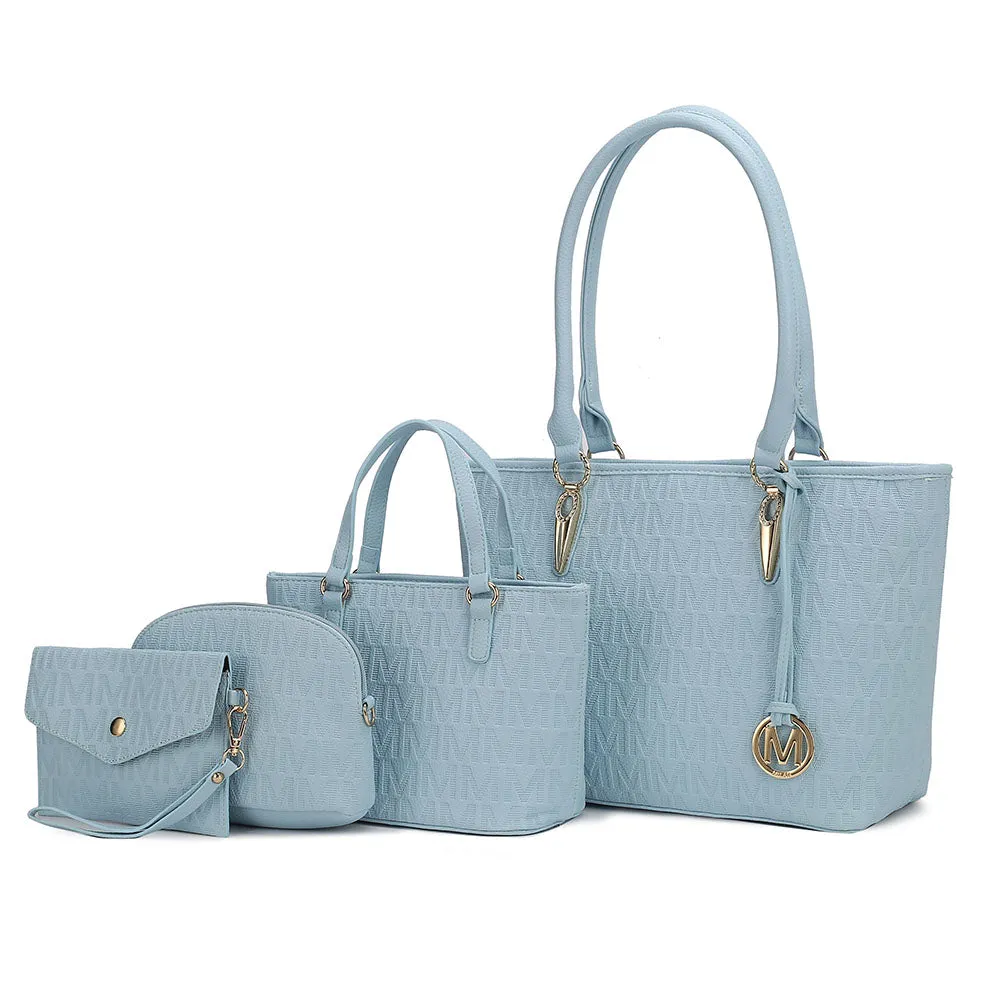 Edelyn embossed M Signature 4 PCS Tote Set